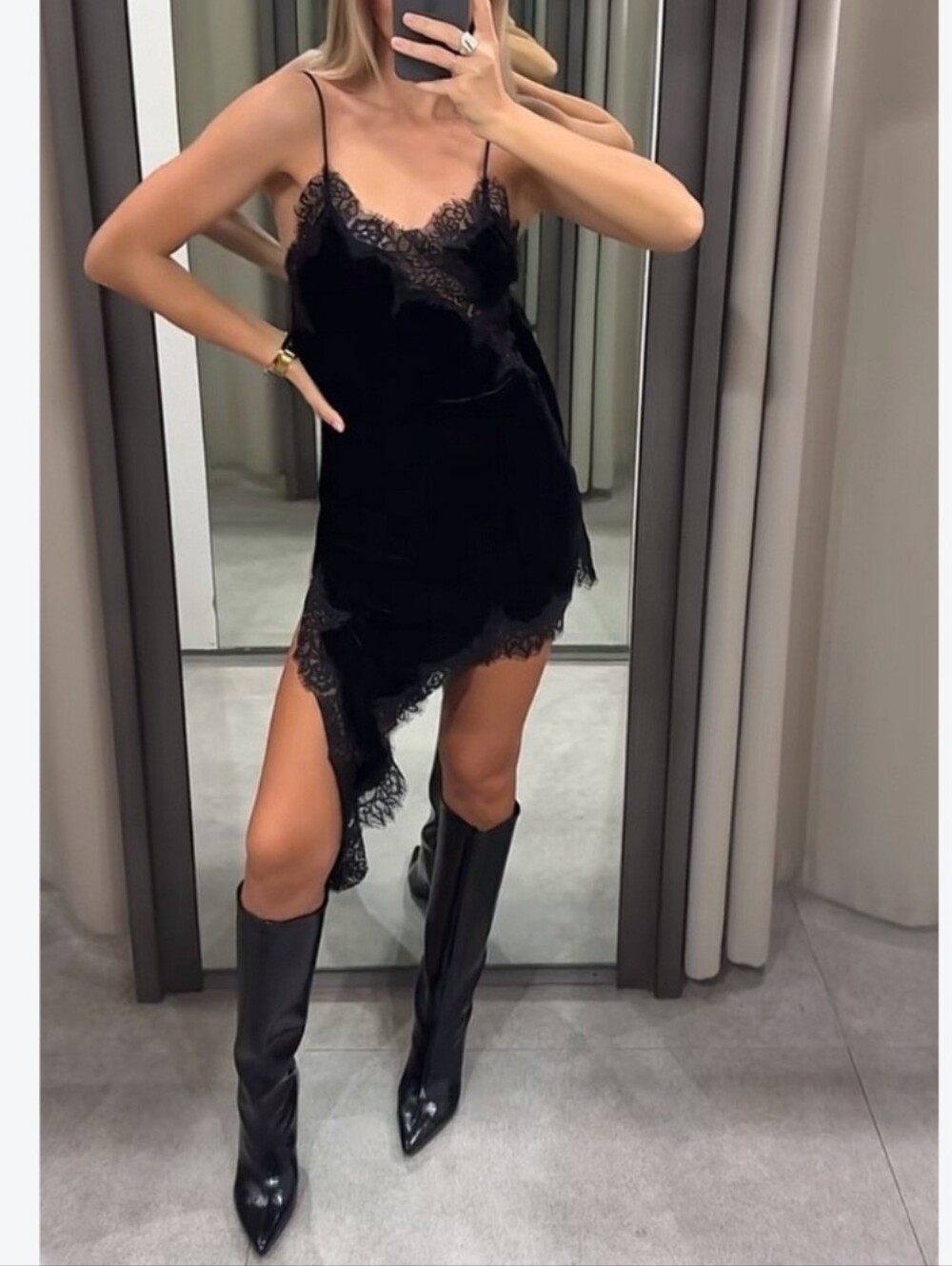 ZARA VELVET LACE DRESS Black Size S